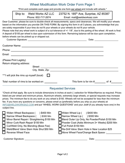 Wheel Modification Form